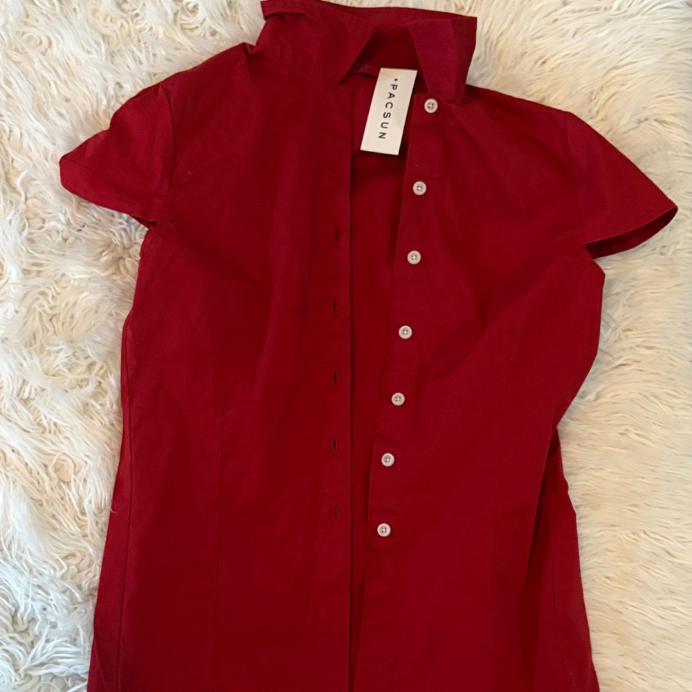 Trendy Red Button-Up Top